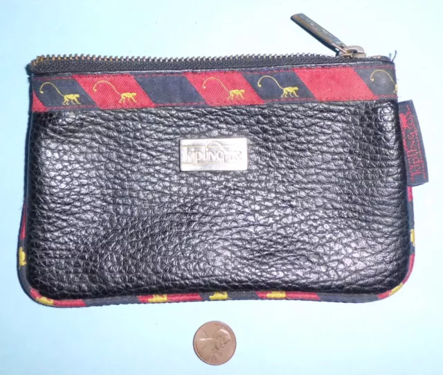 Black Kipling Clutch Purse/Wallet With Zipper Leather 6.5" x 4"