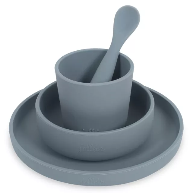 Jollein Kinder Geschirrset Silicon Teller Schale Becher Löffel storm grey TOP