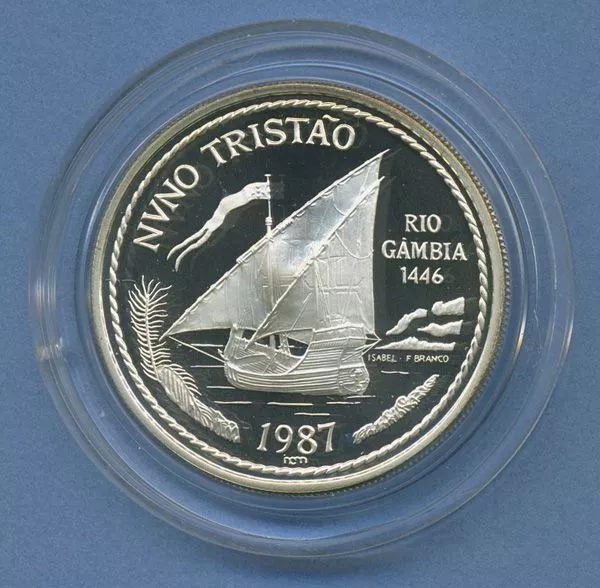 Portugal 100 Escudos 1987 Segelschiff, Silber, KM 640a PP in Kapsel (m4332)