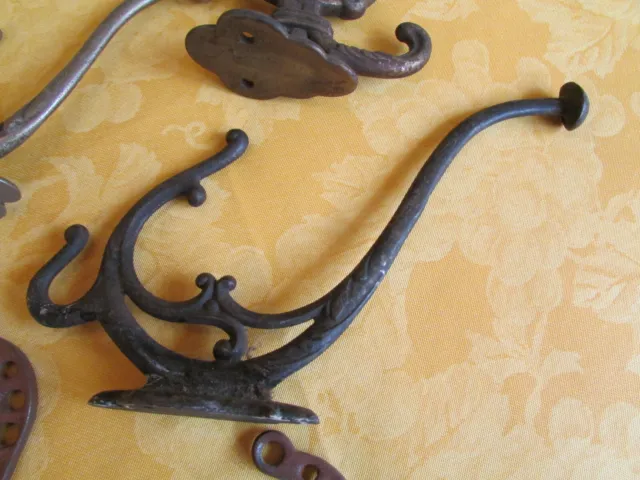 Lot of 5 Vintage Antique Coat Hat Wall Hooks Metal Salvage Rustic various sizes 2
