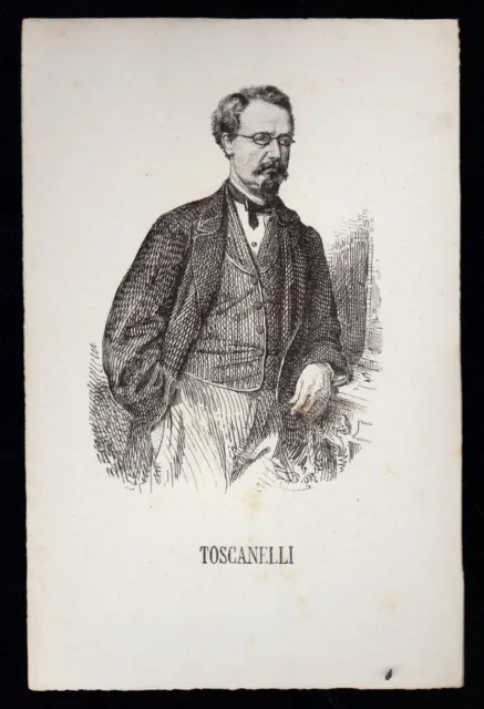Giuseppe Toscanelli Incisione Xilografia '800 Politico Deputato Regno D' Italia