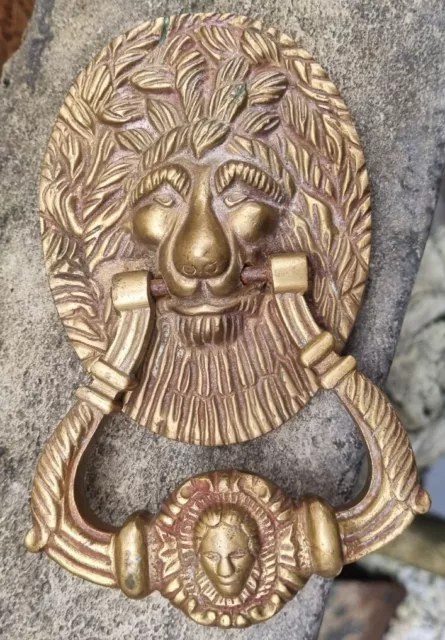 Old Reclaimed Solid Brass Lion Door Knocker / Vintage