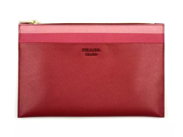 PRADA Tri-Color Saffiano Leather Zippered Portfolio Clutch Document Holder