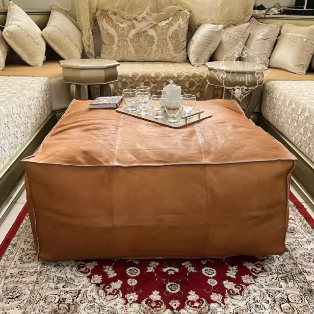 Top Quality Boho Moroccan Leather Footstool Ottoman Brown New Handmade Pouffe