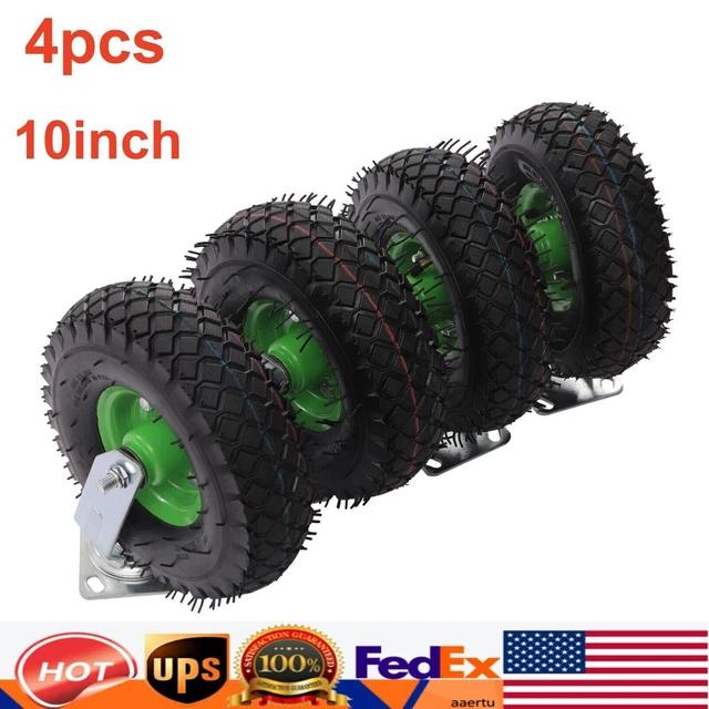 Heavy Duty 10 inch Caster Wheels 4 Pack Rubber Swivel Caster Inflatable Wheels