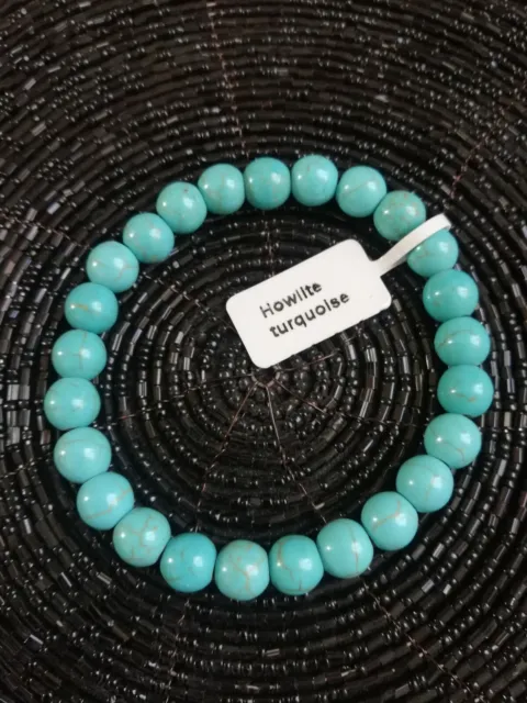Bracelet perles naturelles Turquoise 8mm (Véritable) lithothérapie bijoux mode
