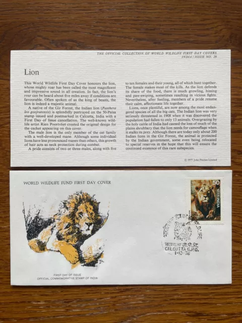 India Lion Big Cat Nature 1976 WWF Official FDC Stamp Cover H/S