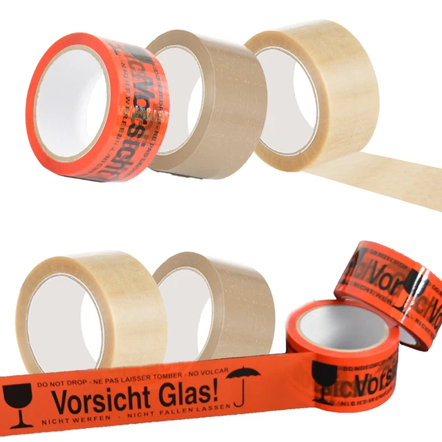 Klebeband PP Low noise Vorsicht Glas 66m Kleberolle Packband Packrolle