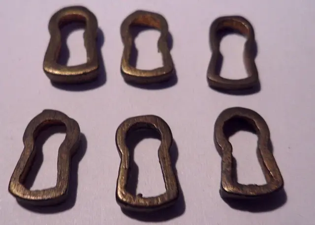 6 Tiny Brass Push In Keyhole Cover Insert Escutcheons Key Hole NOS