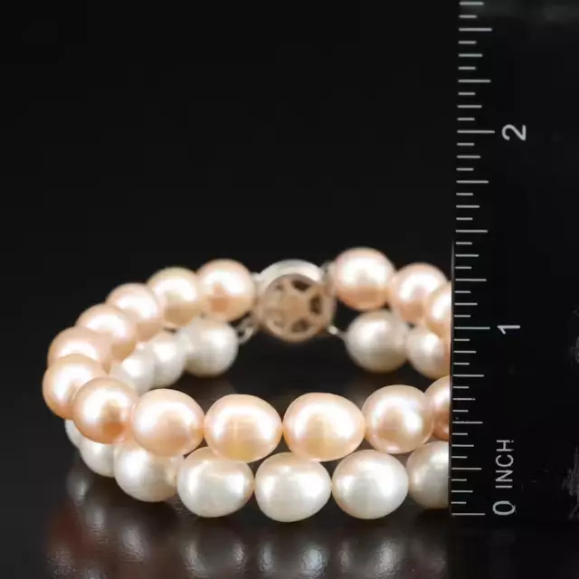 Elegant 7.25" Double Strand Blush/ Cream Pearl Bracelet w/ Sterling Clasp 2