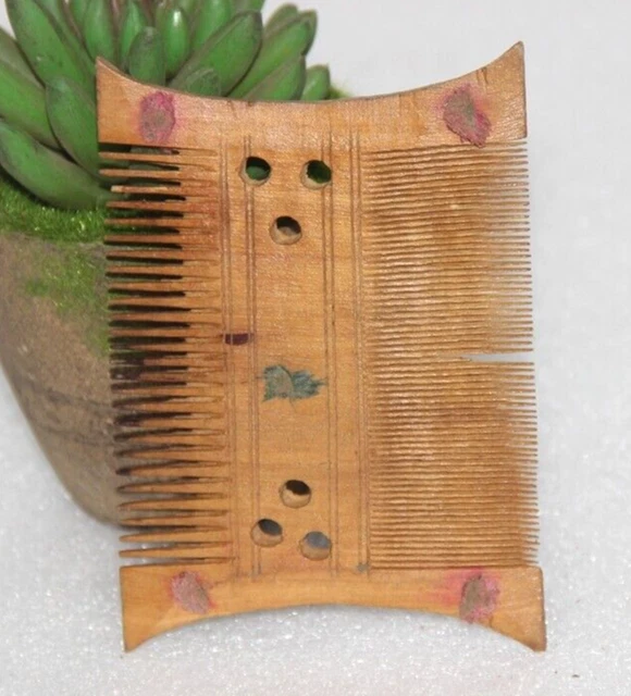 1930s Vintage Tribale Lady Marrone di Legno Pettine Vanity Fatto a Mano Vecchie
