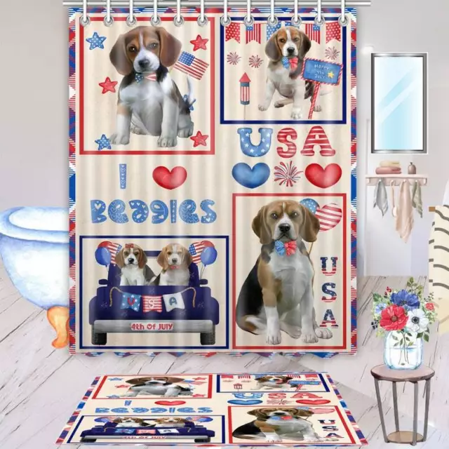 Beagle Dog Bath Mat & Shower Curtain Set Personalized Many Designs NWT