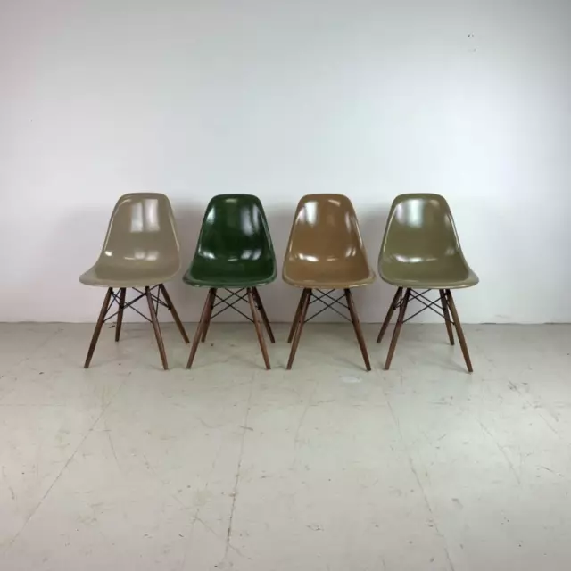 VINTAGE EAMES DSW CHAIRS HERMAN MILLER 50s 60s MIDCENTURY GREIGE TAN OLIVE UMBER