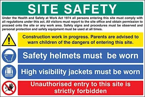 SITE SAFETY - construction work in progress Rigid PVC Safety Sign £24. ...