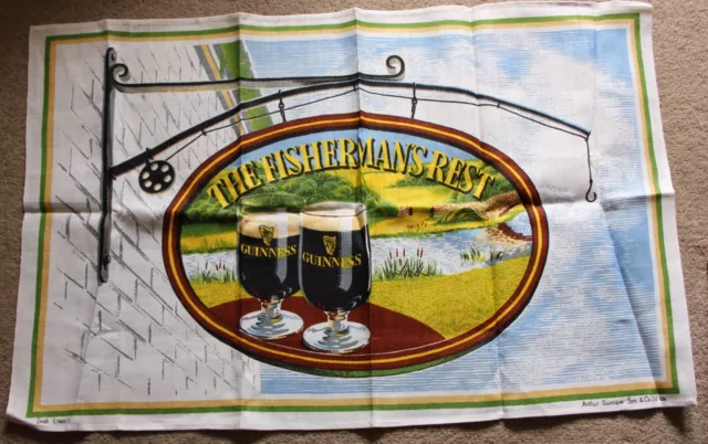 Guinness Vintage New, The Fishermans Rest Tea Towel Glass Cloth Irish Linen