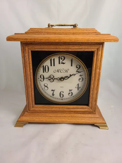 Vintage Oak Wood Framed Mantel Shelf Quartz Clock 12 x 11