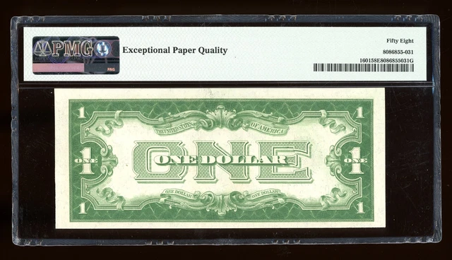 DBR 1928-A $1 Silver Funnyback Fr. 1601 KA Block PMG 58 EPQ Serial K01444771A 2