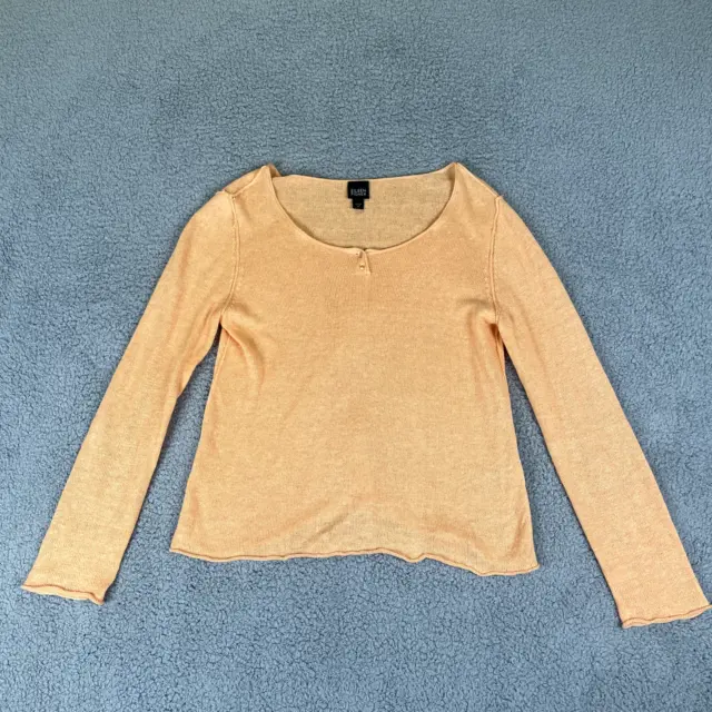 eileen fisher sweater womens medium orange linen henley long sleeve pullover
