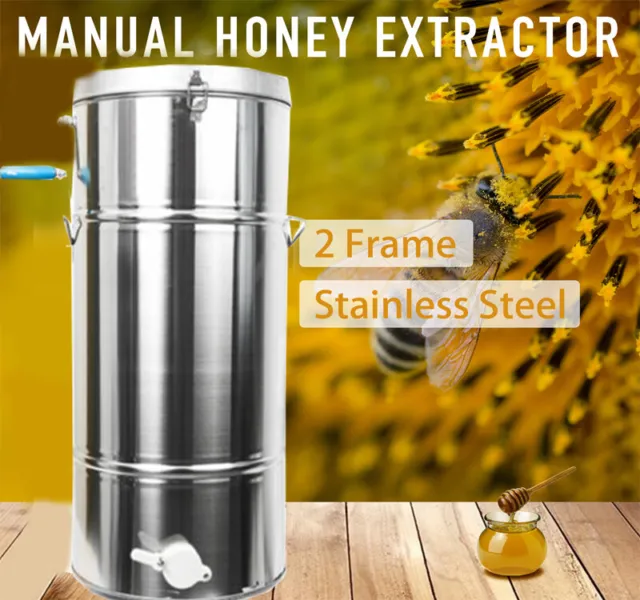 2 Frame Honey Extractor Manual Use Beekeeping Bee Hive Equipment Stainless Steel