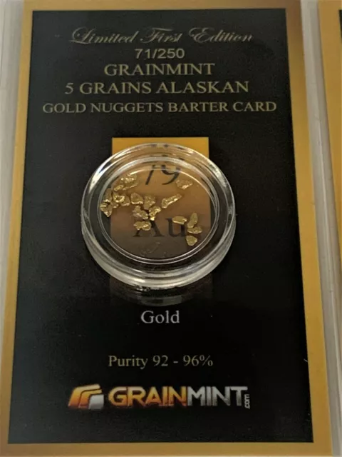 5 Grains Authentic Alaskan Gold Nuggets in Bullion Barter Card 92 - 96% Pure 2
