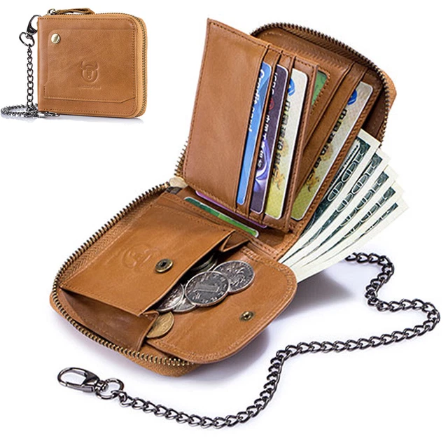Mens Genuine Leather Wallet Biker Trucker Chain Wallets RFID Credit Card Pockets