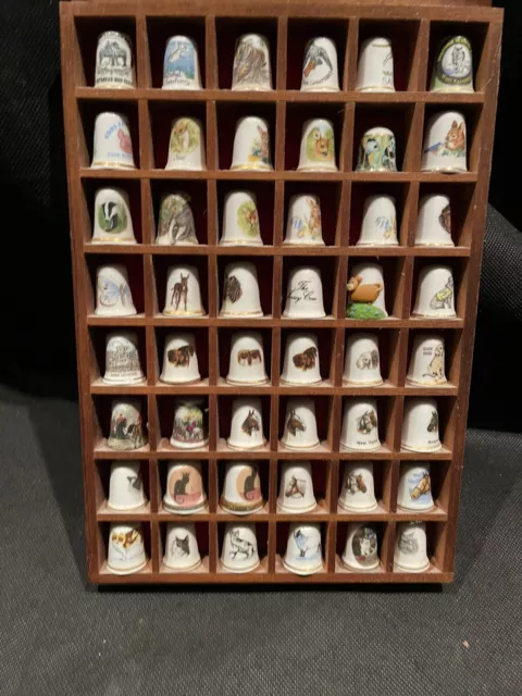 Thimble Display Case With 42 Thimbles Lovely Wooden Unique Collection