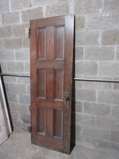 ~ ANTIQUE OAK 6 PANEL DOOR WITH HARDWARE BB ~ 28 x 81.5 ARCHITECTURAL SALVAGE 9