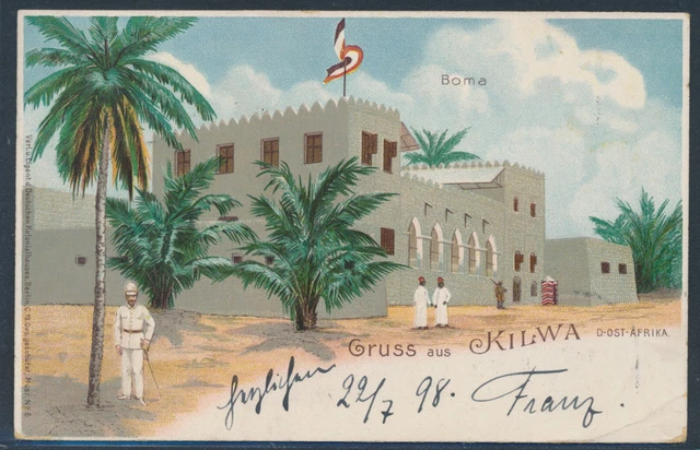 DOA Adler EF Litho-AK Gruss aus Kilwa 1898 Dar-Es-Salam Posen Attest (S23633)
