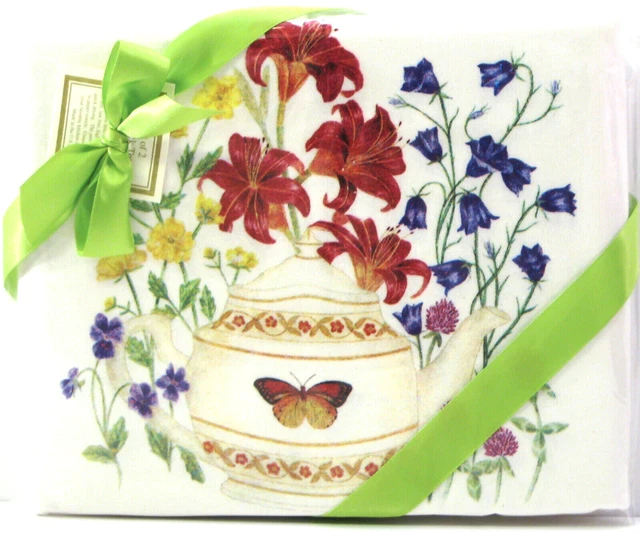 Set/2 Alice's Cottage Cotton Flour Sack Kitchen Tea Towels Butterfly Teapot NEW