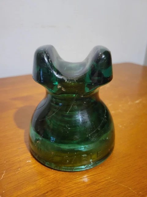 CD 252 Green No. 2 CABLE Antique Glass Telegraph Insulator POWER STYLE G8