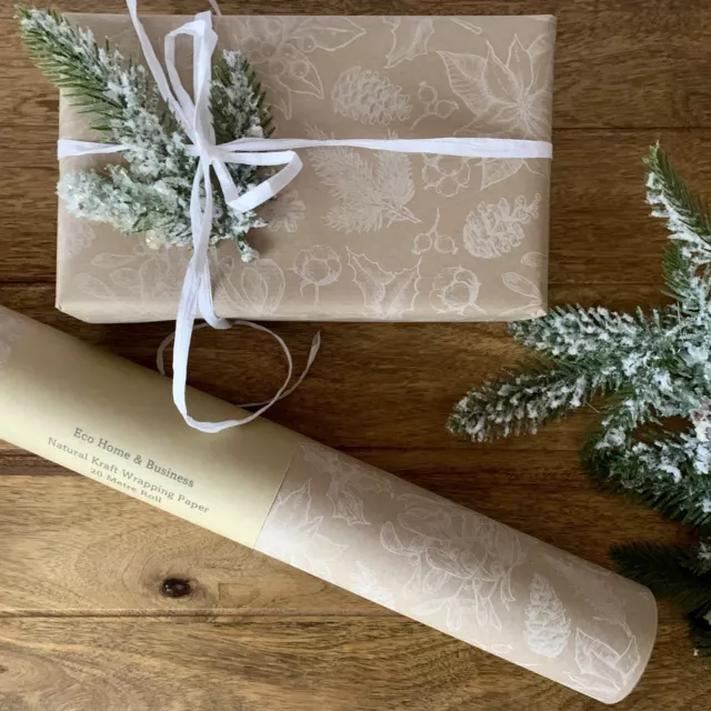 CHRISTMAS WRAPPING PAPER Gold KRAFT Gift Wrap Natural Eco Friendly