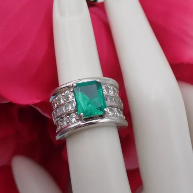 Jose Hess Bella Luce Simulated Emerald CZ Statement Sterling Size 5.5 Ring
