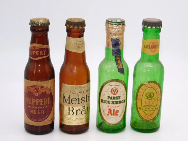 Vintage Souvenir Miniature Glass Beer Bottles Lot Ruppert Pabst Brau Ballantine