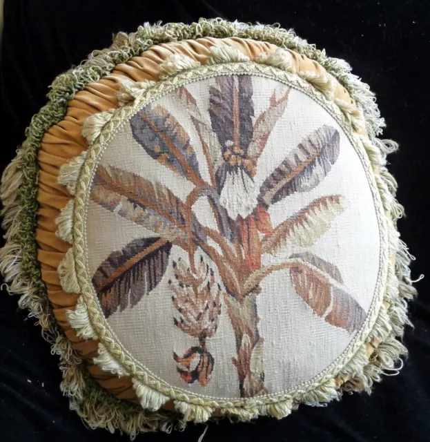 Antique 18th-19th Century LARGE 22" BANANA TREE Aubusson Tapestry Velvet Pillow