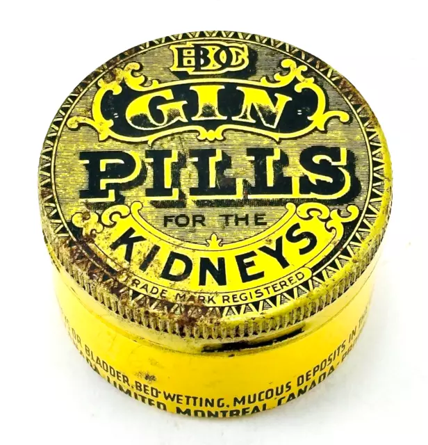 Antique Gin Pills for the Kidneys Small Yellow Tin National Drug and Chemical Co