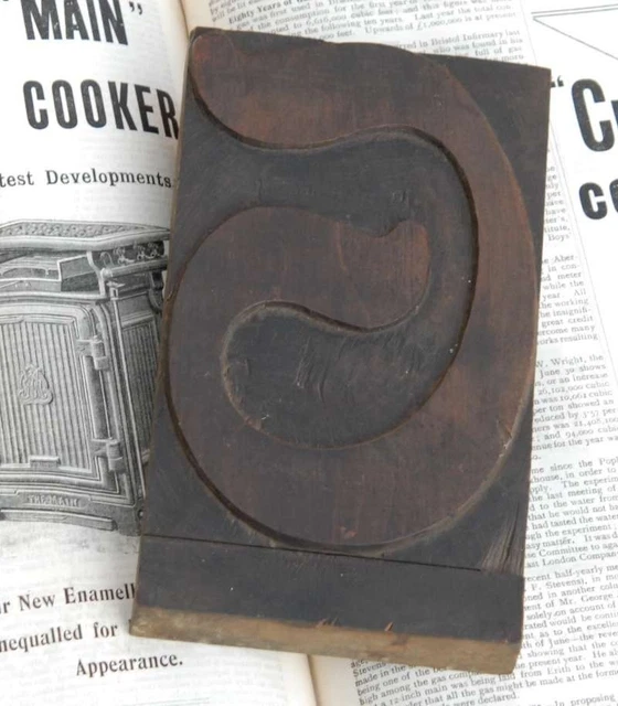 HUGE "S" blackletter 7.09" handcarved woodtype printing block letterpress print