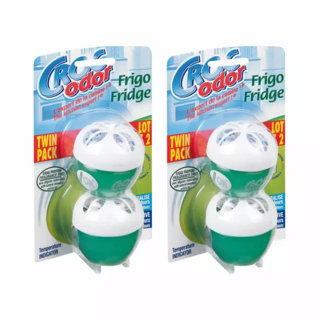 2 x CROC ODOR FRIDGE DEODORISER NEUTRALISE SMELL ODOUR FRESHENERS - TWIN PACK