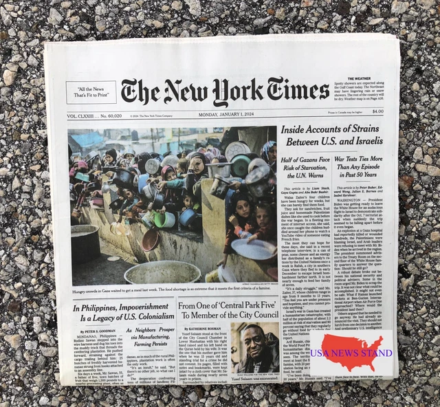 NEW YORK TIMES Monday January 1, 2024 (Strains Between Israel Us