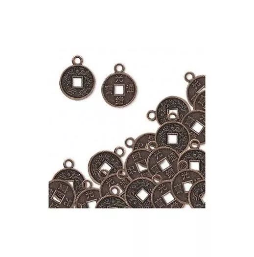 50 Antique'd COPPER Oriental COIN Charms 10mm plus loop ~ STeAmPuNk ~ Drops !
