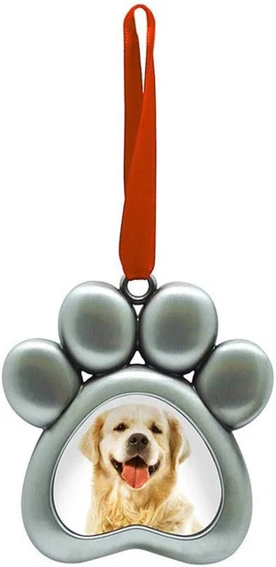 Pearhead Pet Pawprint Metal Holiday Photo Frame Ornament, Christmas Pet Owner Gi