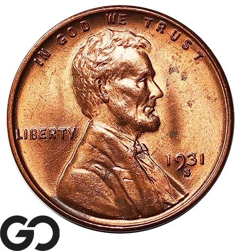 1931-S Lincoln Cent Wheat Penny, Red, Lustrous Superb Gem BU++ RD Better Date!