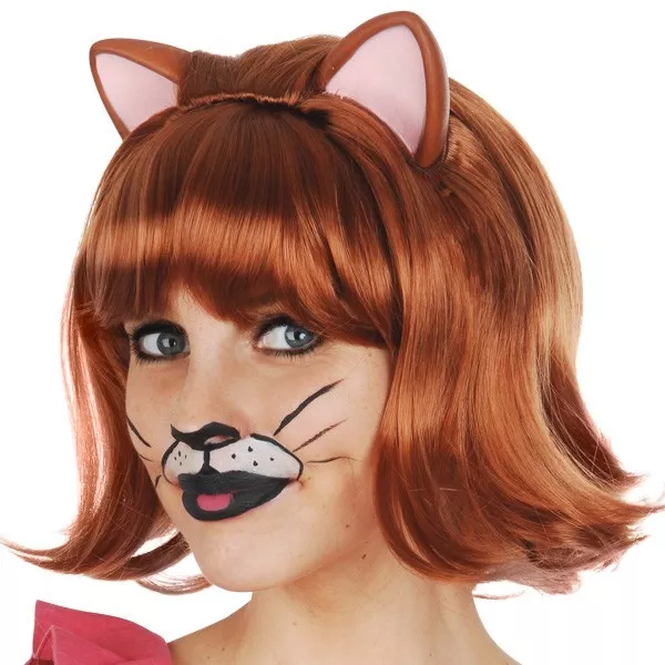 Auburn Ginger Josie & the pussycats bob wig w ears cat 60's style costume