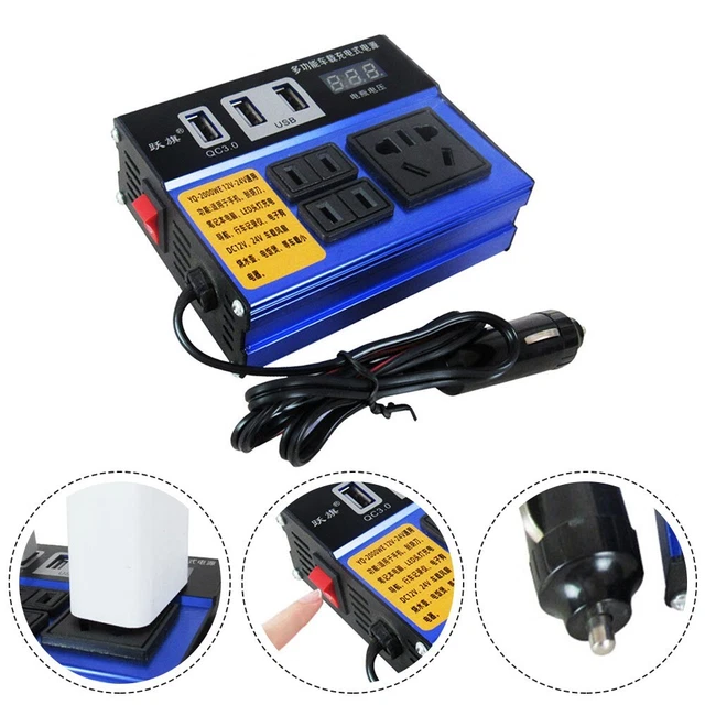 Puissance Voiture Convertisseur Noir Véhicule DC12V 24V À DC110V/220V ABS