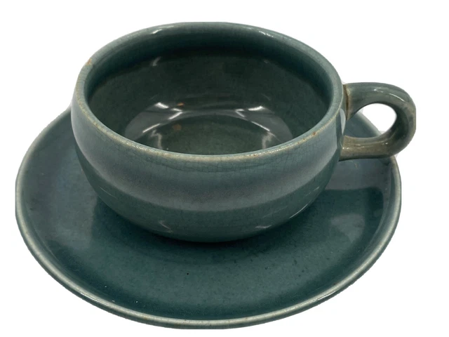 Russel Wright Steubenville Teal Seafoam Cup & Saucer Set MCM