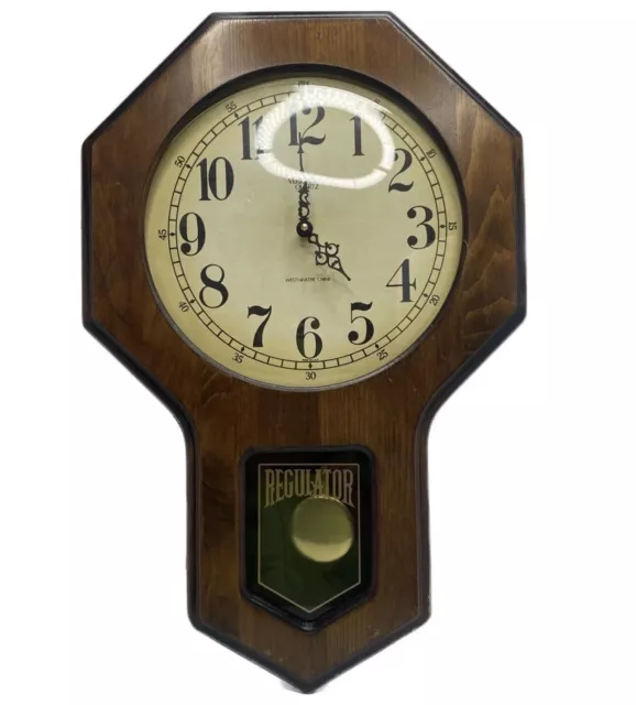 Vintage Verichron 23.5”x15.5”x3” Schoolhouse Regulator Clock Westminster Chime 2
