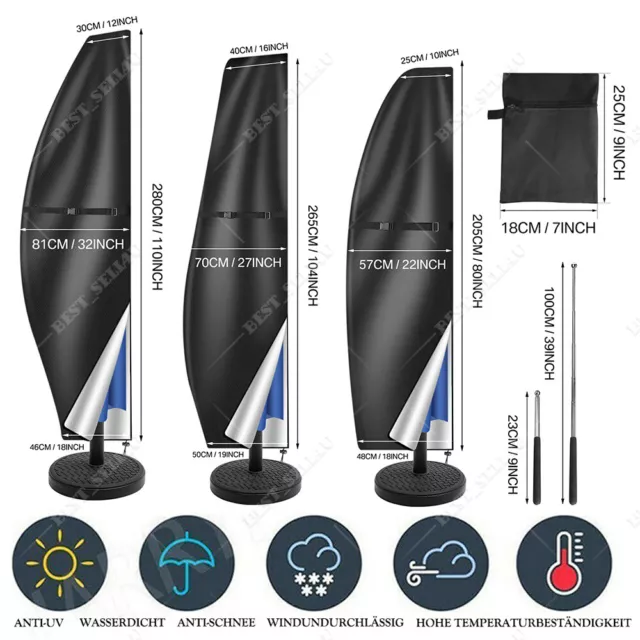 Abdeckung Sonnenschirm Plane Schutzhaube Hülle für 2-4 M Ampelschirm Schutzhülle 3