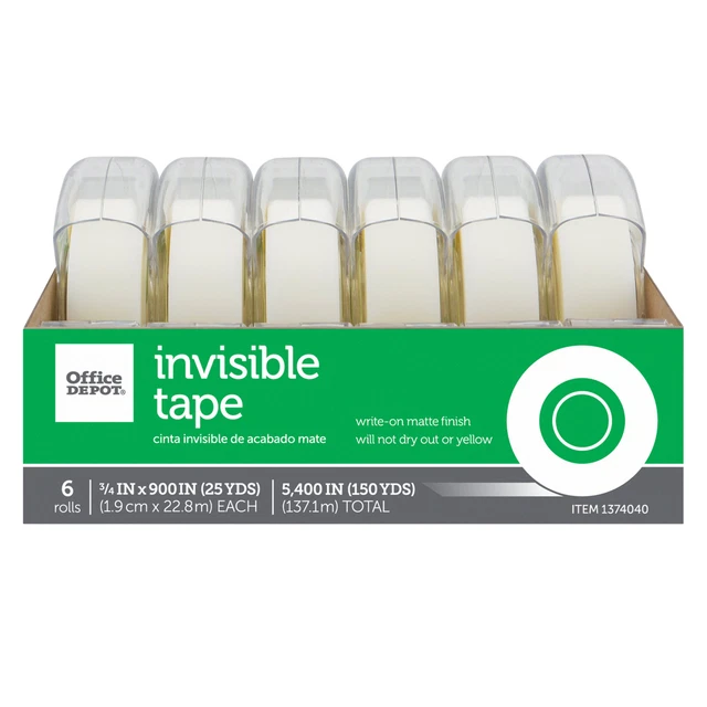Office Depot Brand Invisible Tape With Dispenser, 3/4" x 900",  Pack Of 6