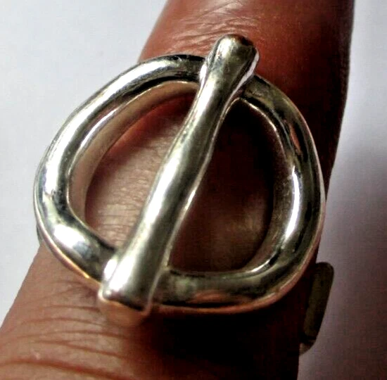 Bague Originale Ajustable - Design "Pylônes" Avec Perles Argentées Emprisonnées - Réf. 5826 - État Comme Neuf