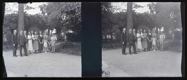 Famille c1930 Photo NEGATIVE Stereo Plaque de Verre Vintage V39n2