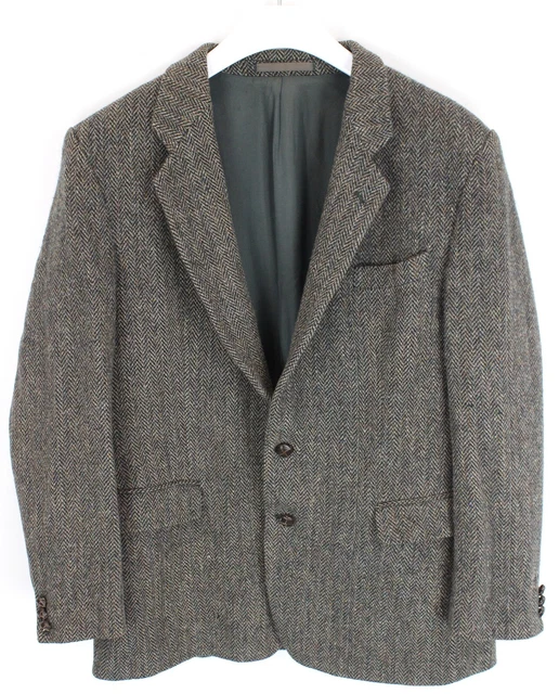 Harris Tweed Giacca Uomo (UK) 44 Lana a Spina di Pesce Monopetto Intaglio Bavero